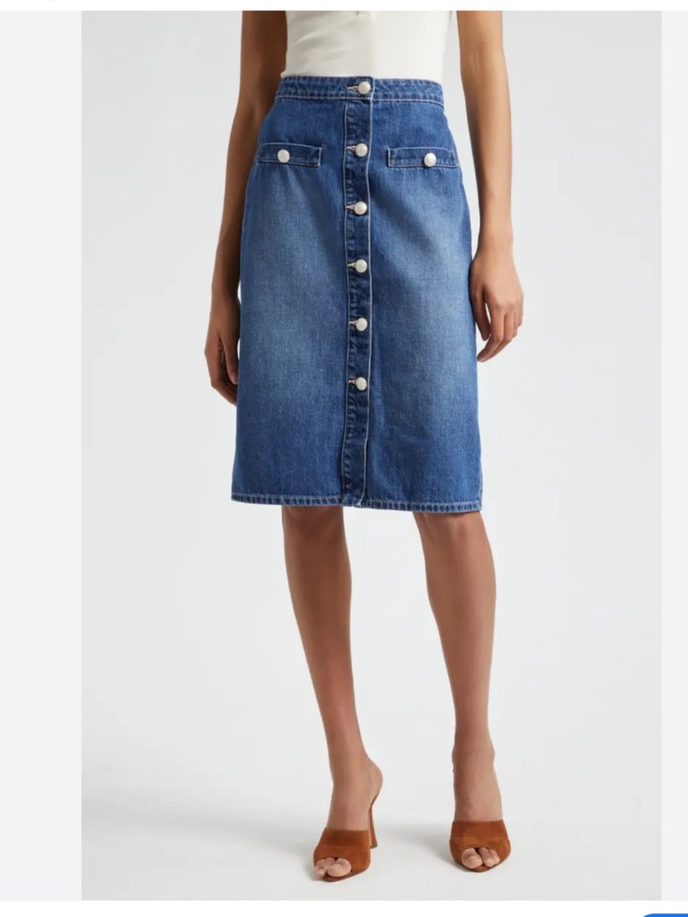 L'Agence Landry Button-Front Denim Midi Skirt